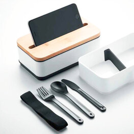 Gerecycled lunchbox met bestek - S